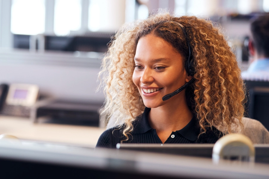 Woman wearing VoIP headset