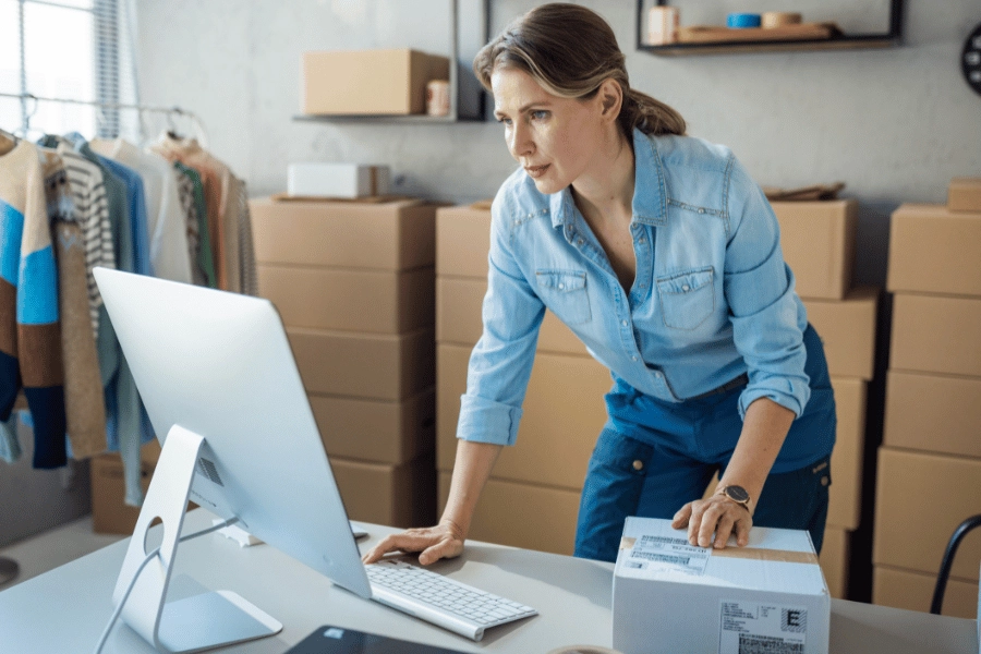 Woman looking at computer