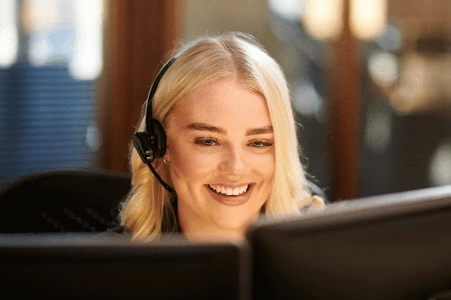 Woman speaking on a headset